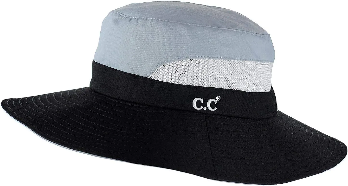 C.C Safari Sun Hat Wide Brim Hat with Ponytail Hole Packable UPF 50  for Hiking Camping