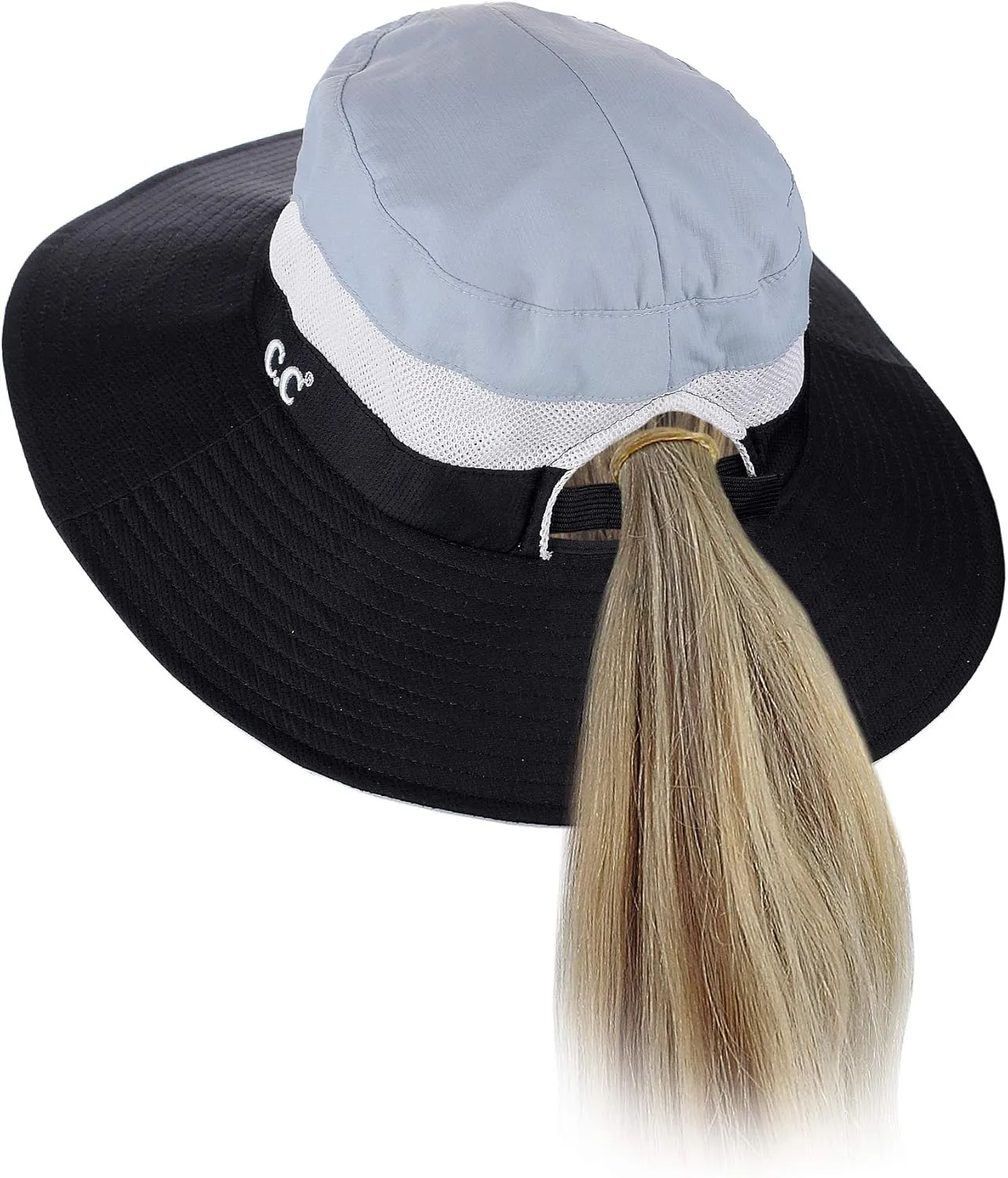 C.C Safari Sun Hat Wide Brim Hat with Ponytail Hole Packable UPF 50  for Hiking Camping