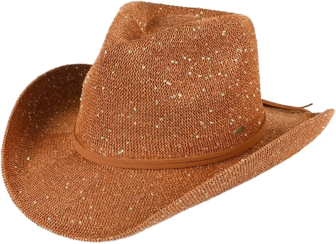 C.C Sparkly Sequin Cowboy Hat with Suede String Trim