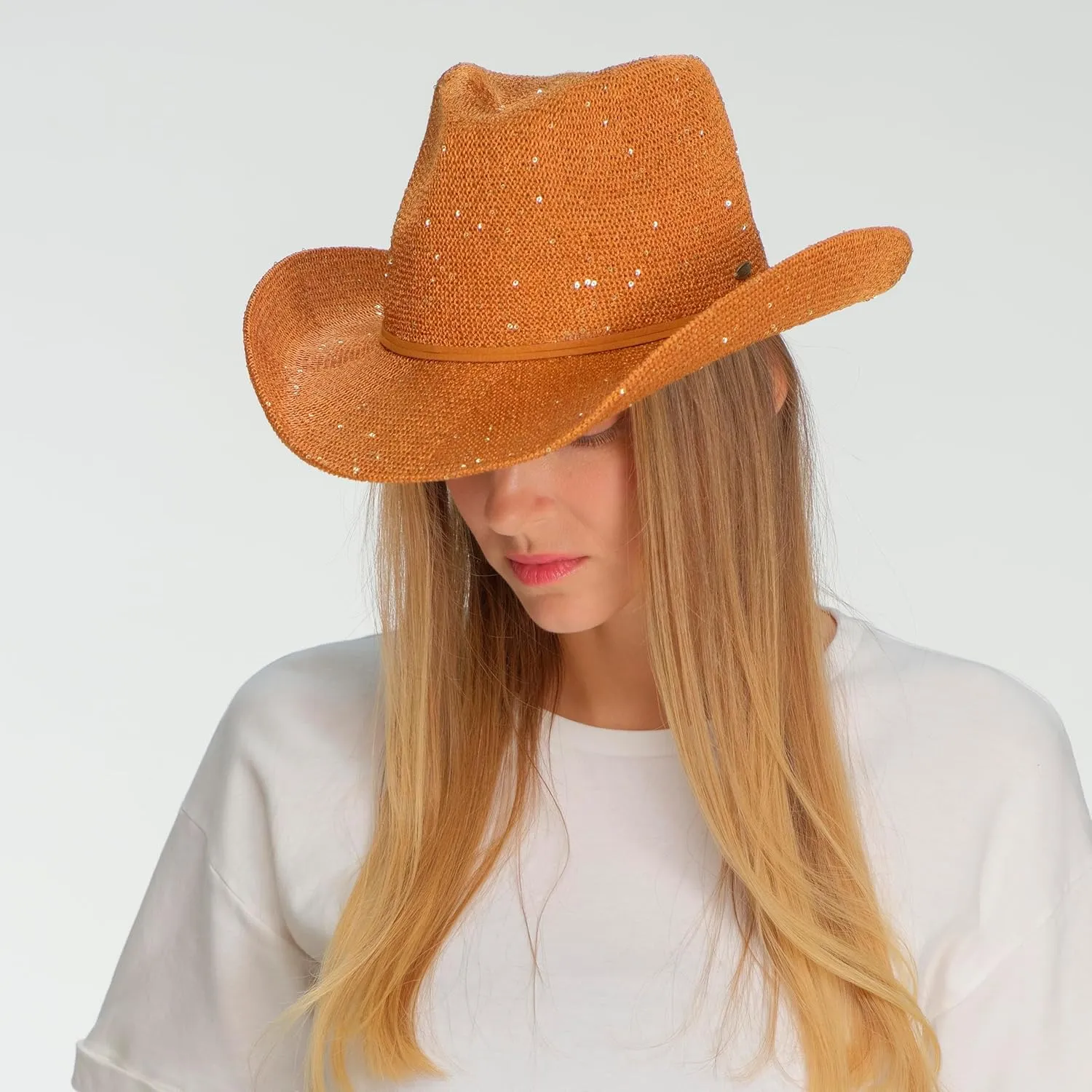 C.C Sparkly Sequin Cowboy Hat with Suede String Trim