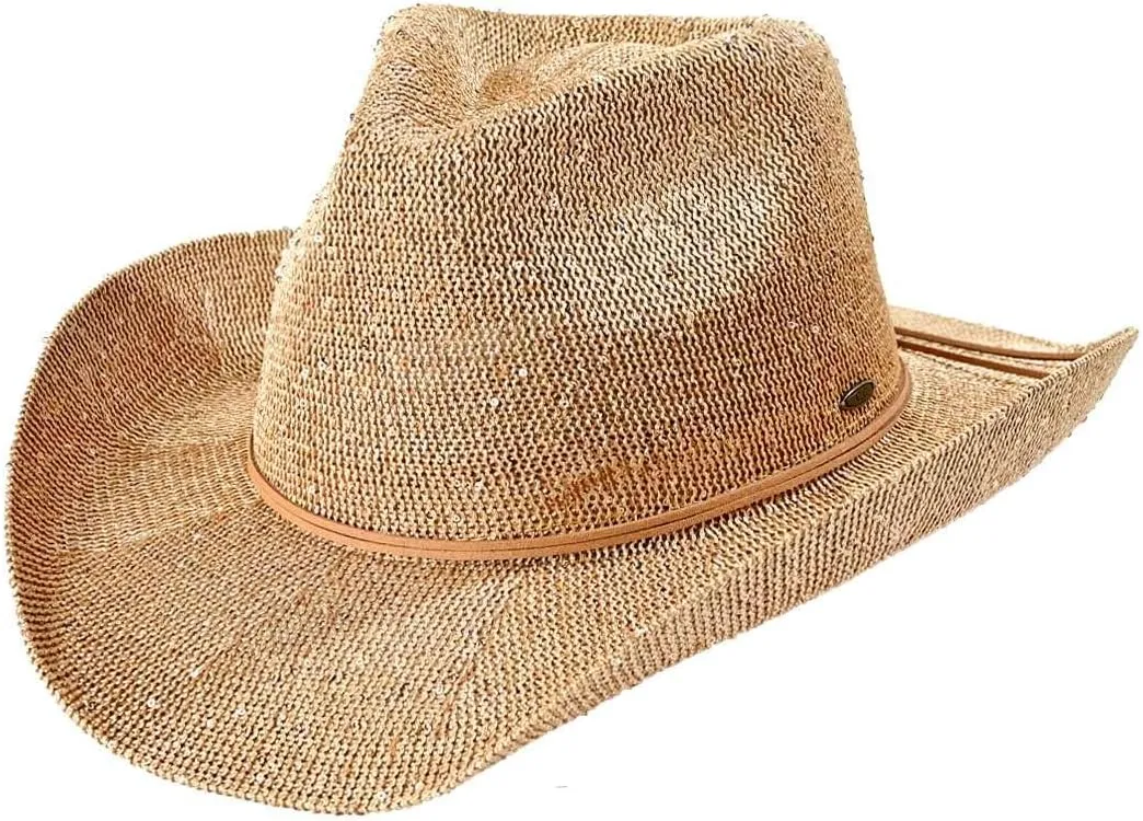 C.C Sparkly Sequin Cowboy Hat with Suede String Trim