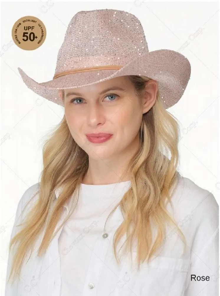 C.C Sparkly Sequin Cowboy Hat with Suede String Trim