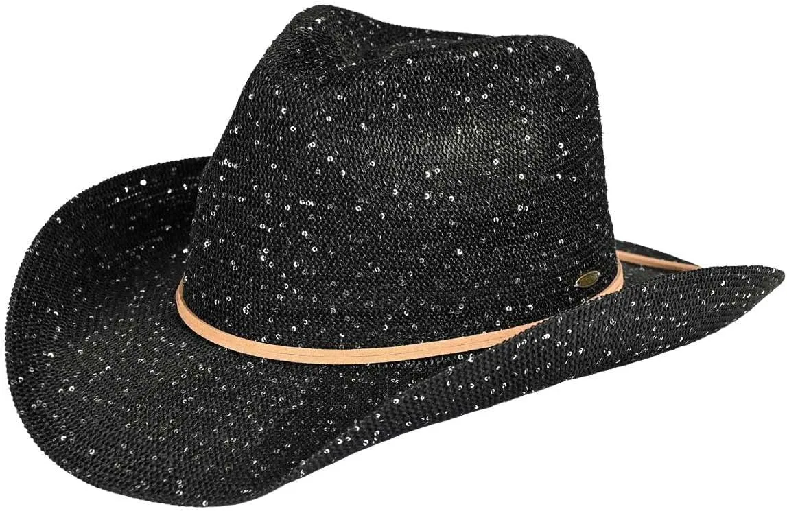 C.C Sparkly Sequin Cowboy Hat with Suede String Trim