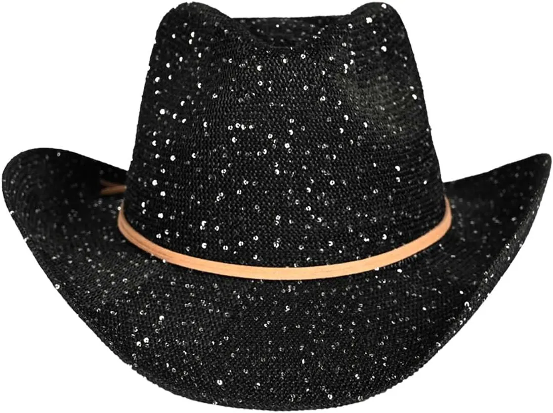 C.C Sparkly Sequin Cowboy Hat with Suede String Trim