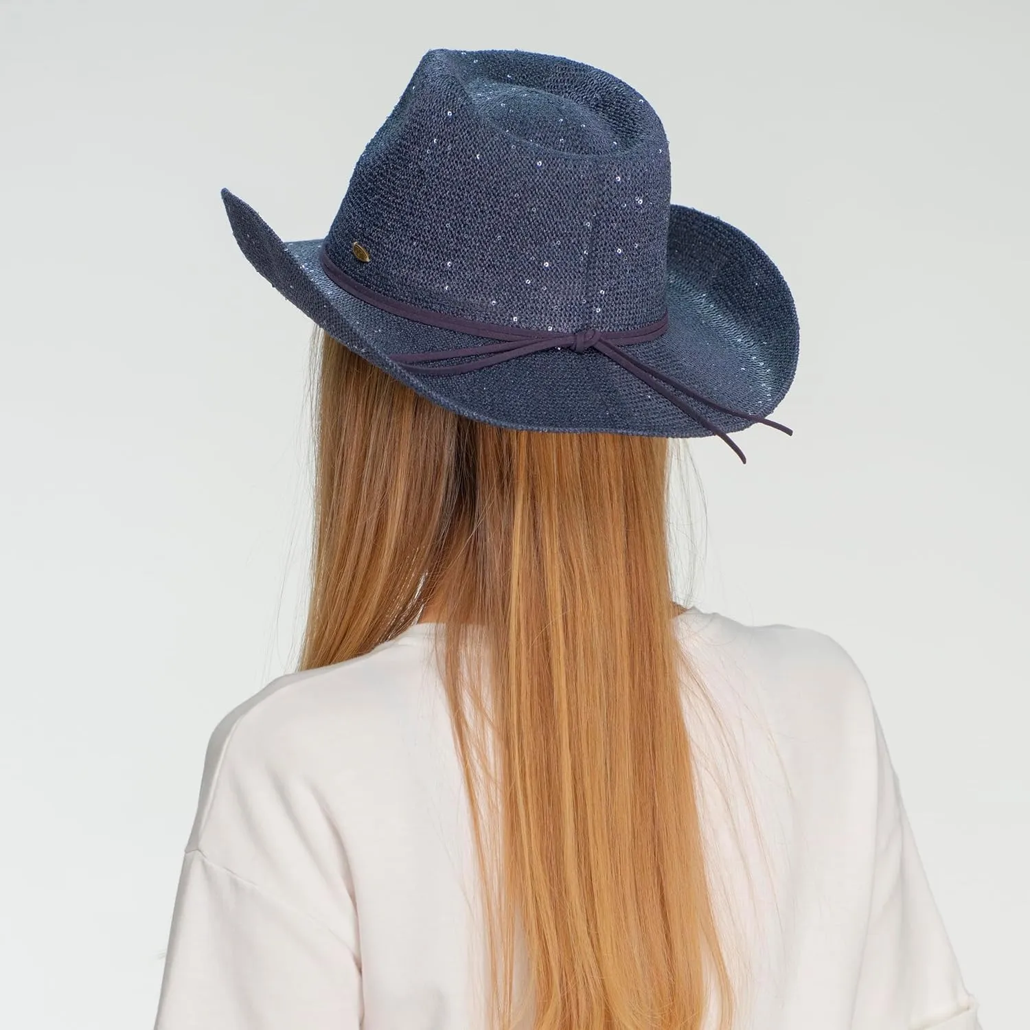 C.C Sparkly Sequin Cowboy Hat with Suede String Trim