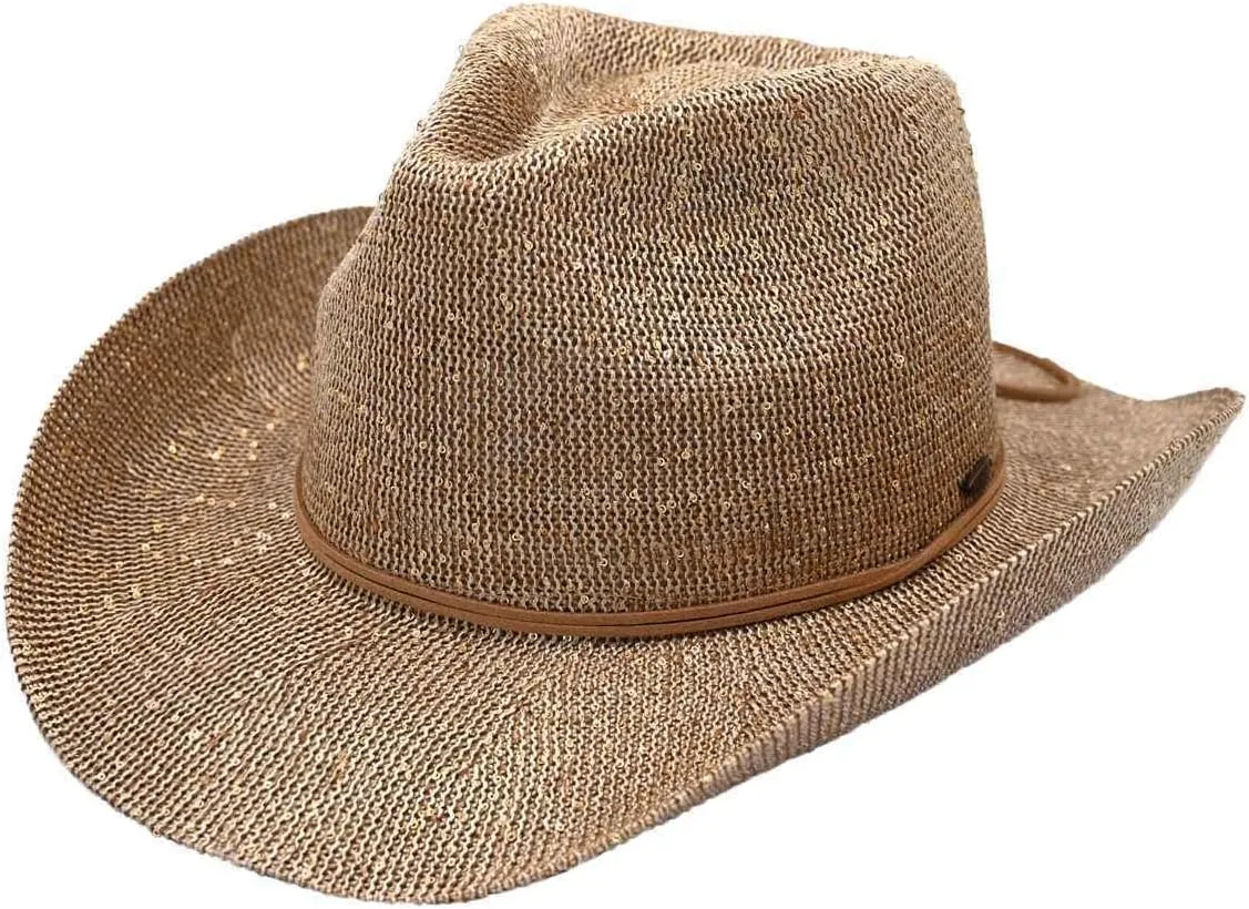 C.C Sparkly Sequin Cowboy Hat with Suede String Trim