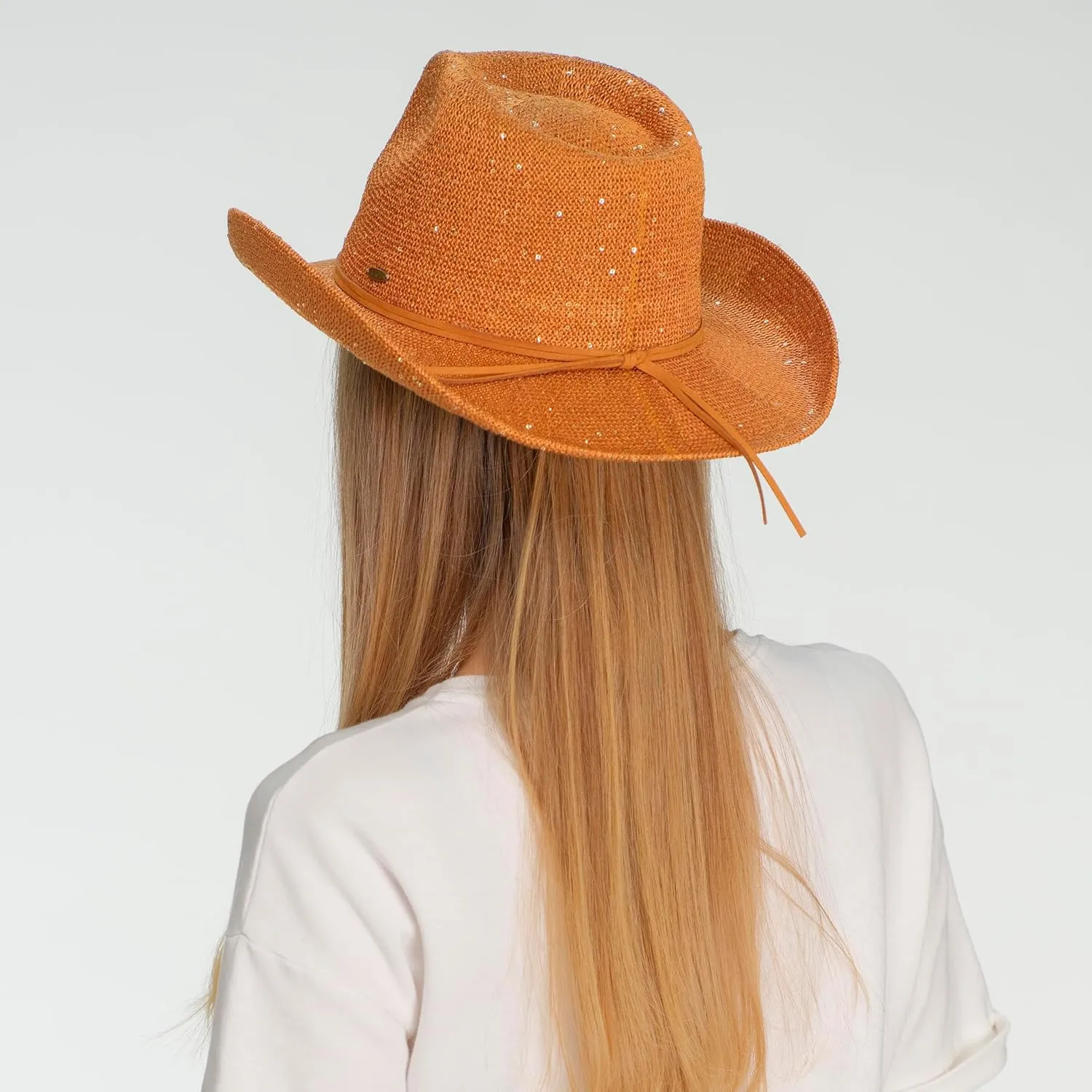 C.C Sparkly Sequin Cowboy Hat with Suede String Trim