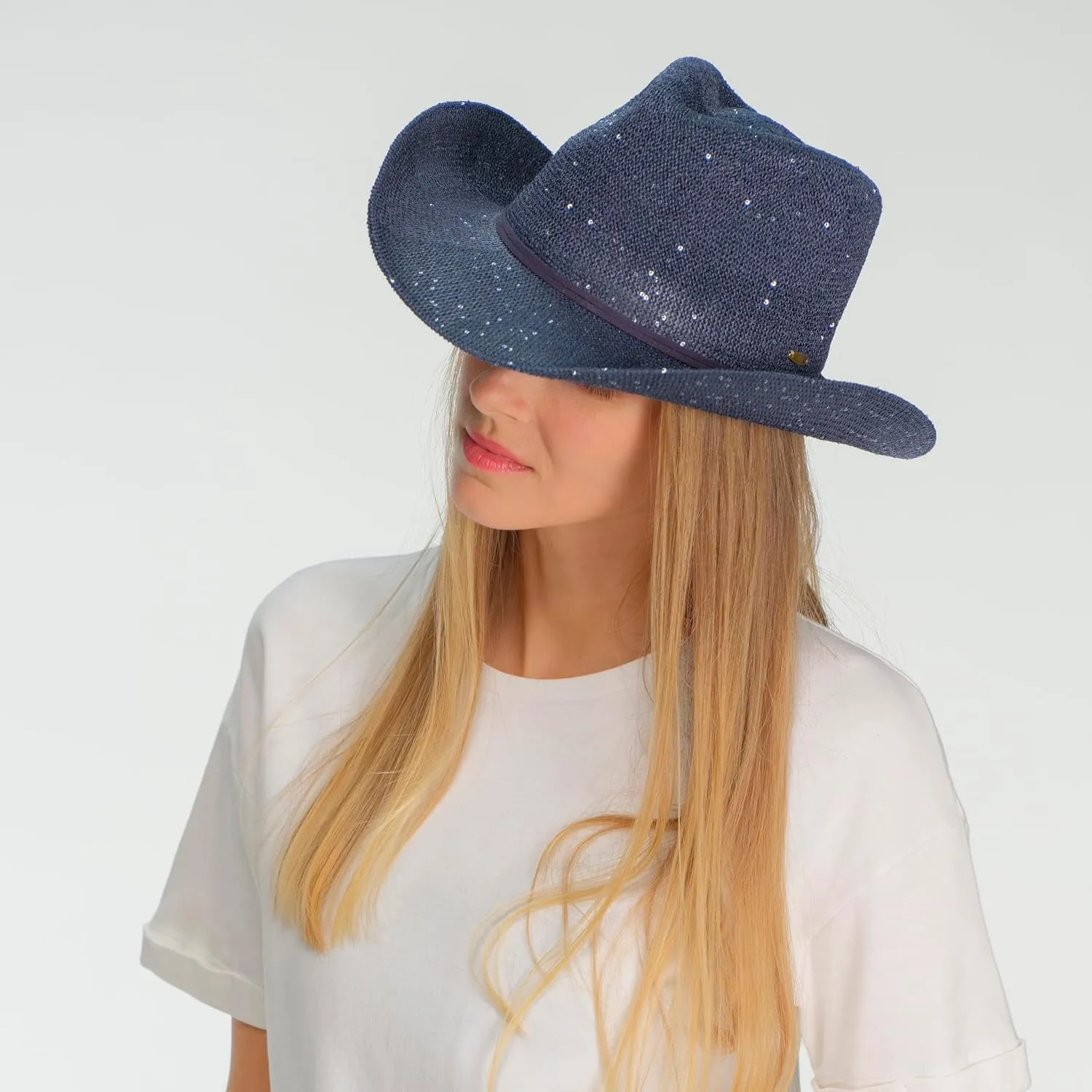C.C Sparkly Sequin Cowboy Hat with Suede String Trim