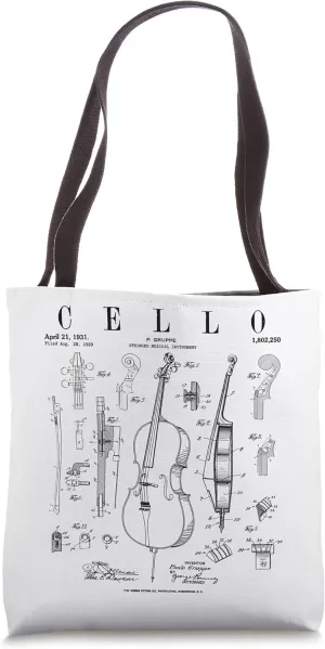 Cello Vintage Patent Cellist Drawing Print Tote Bag