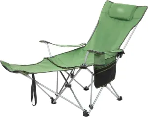 Chair Portable Chair Camping, Lounge Chair Living Room, Folding Padded Camping Chair Steel Frame Collapsible Lawn Outdoor Chair With Side Pockets And Footrest Leisure Chair With Pillow ( Color : Green