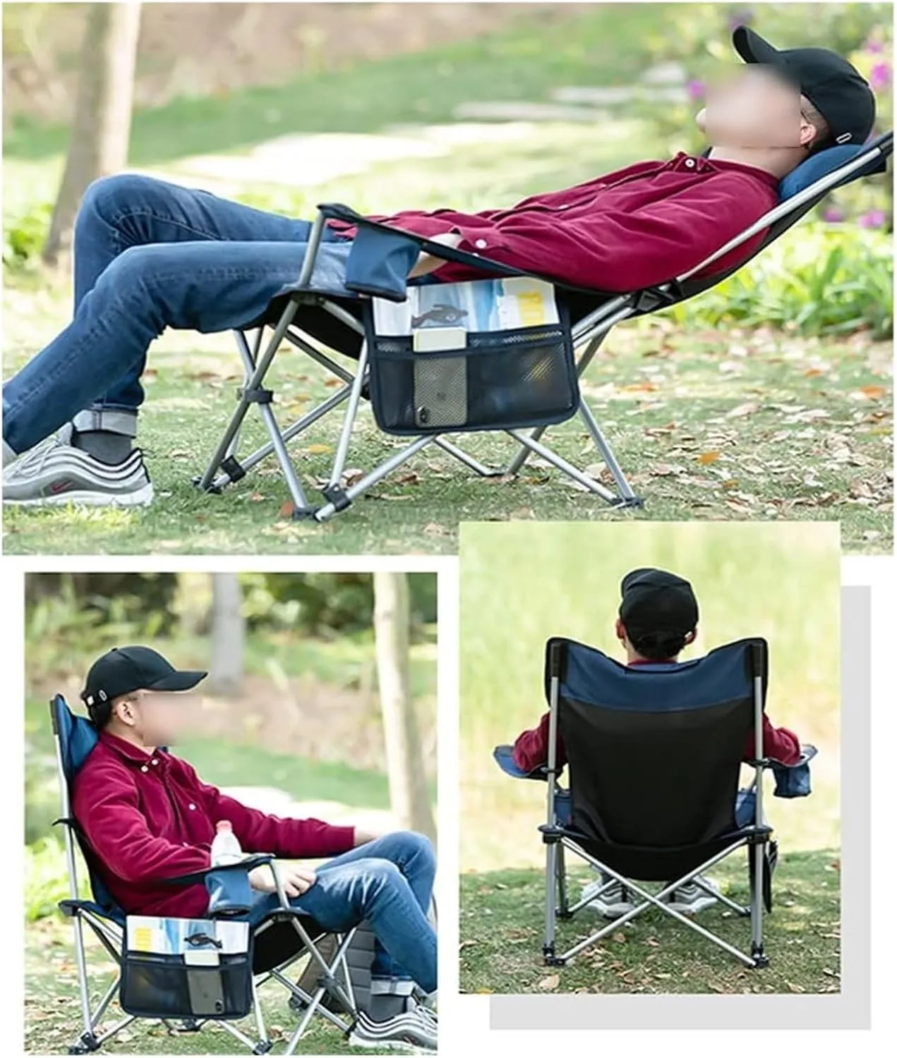 Chair Portable Chair Camping, Lounge Chair Living Room, Folding Padded Camping Chair Steel Frame Collapsible Lawn Outdoor Chair With Side Pockets And Footrest Leisure Chair With Pillow ( Color : Green