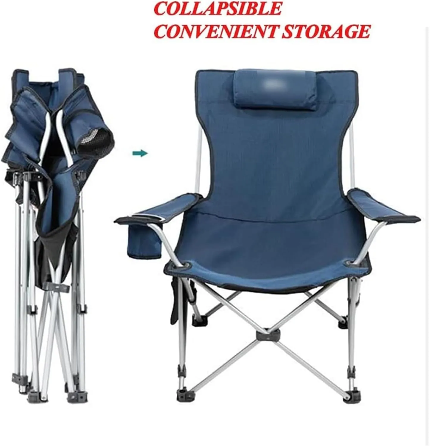 Chair Portable Chair Camping, Lounge Chair Living Room, Folding Padded Camping Chair Steel Frame Collapsible Lawn Outdoor Chair With Side Pockets And Footrest Leisure Chair With Pillow ( Color : Light