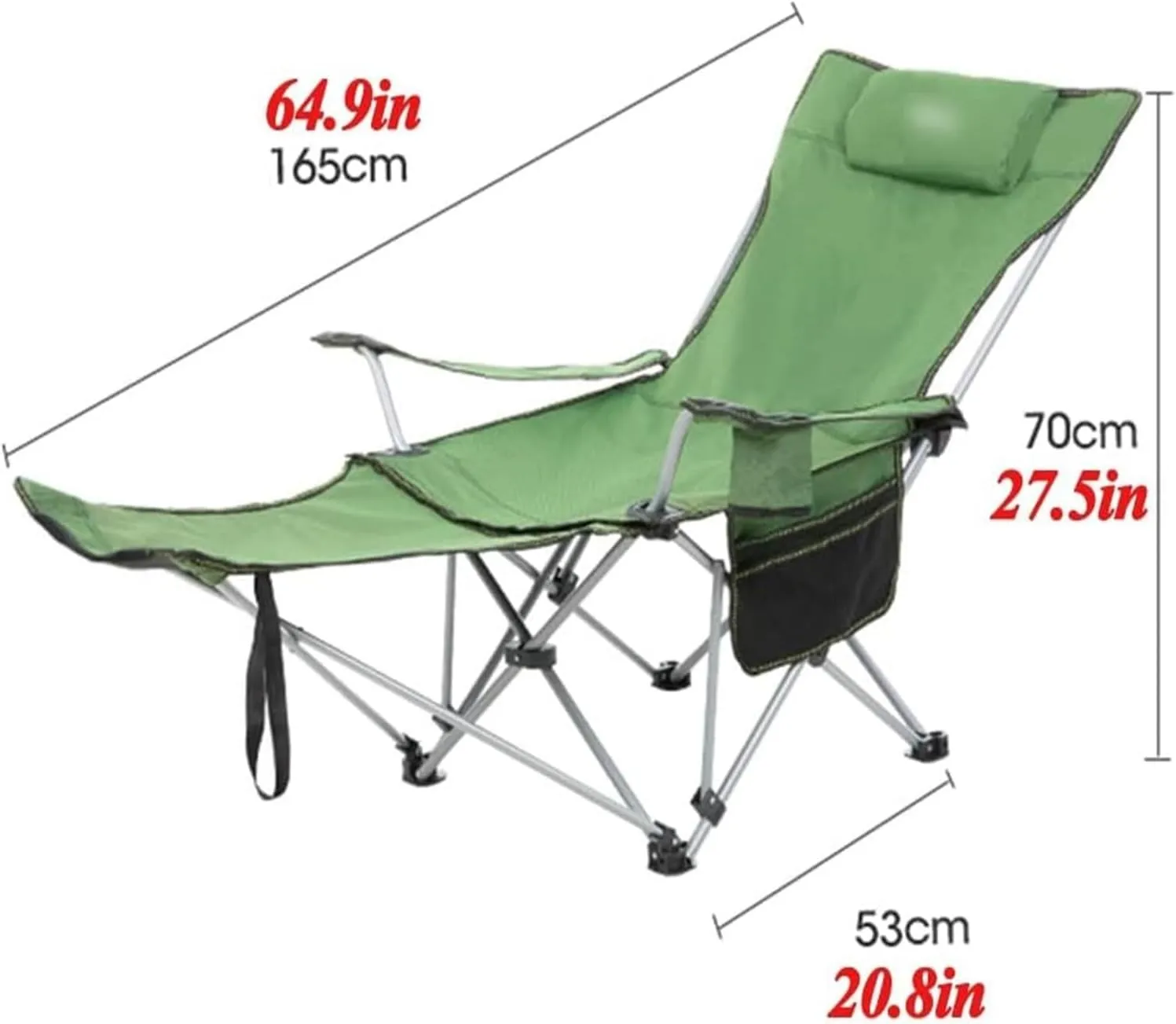 Chair Portable Chair Camping, Lounge Chair Living Room, Folding Padded Camping Chair Steel Frame Collapsible Lawn Outdoor Chair With Side Pockets And Footrest Leisure Chair With Pillow ( Color : Light