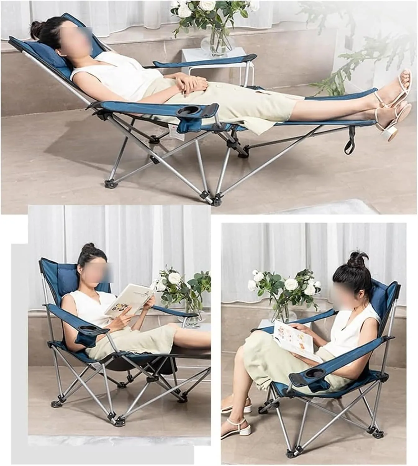 Chair Portable Chair Camping, Lounge Chair Living Room, Folding Padded Camping Chair Steel Frame Collapsible Lawn Outdoor Chair With Side Pockets And Footrest Leisure Chair With Pillow ( Color : Light