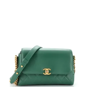 CHANEL Side Chain Compartment Flap Bag Quilted Goatskin Medium