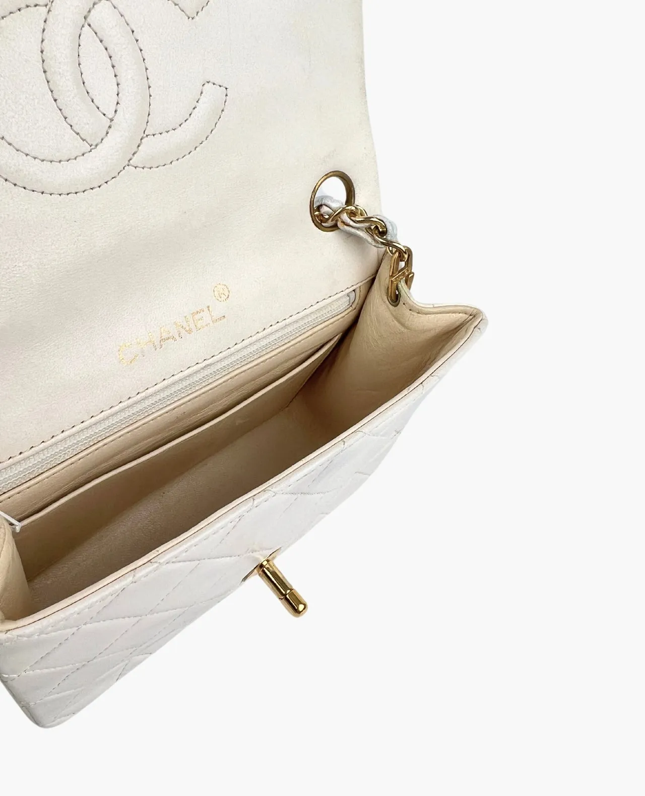 Chanel Vintage Square White Lambskin 24k GHW