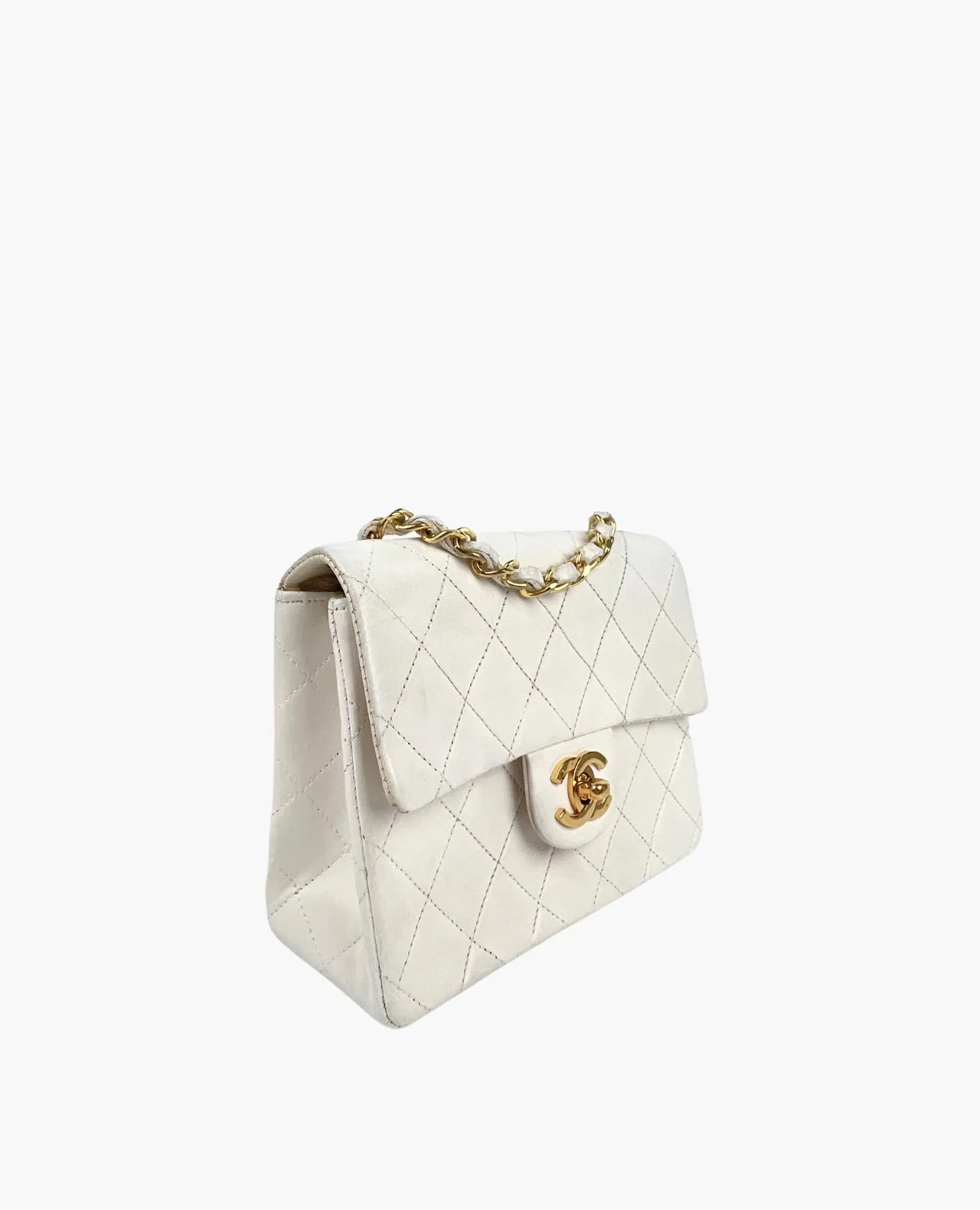 Chanel Vintage Square White Lambskin 24k GHW