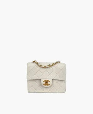Chanel Vintage Square White Lambskin 24k GHW