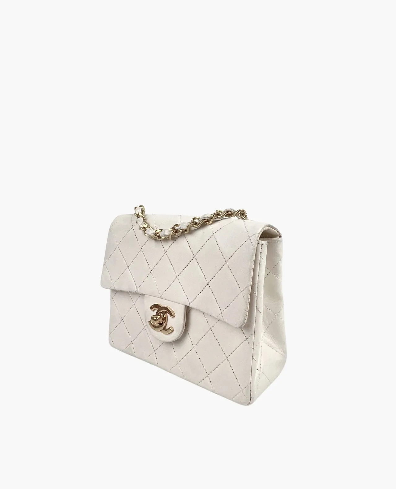 Chanel Vintage Square White Lambskin 24k GHW