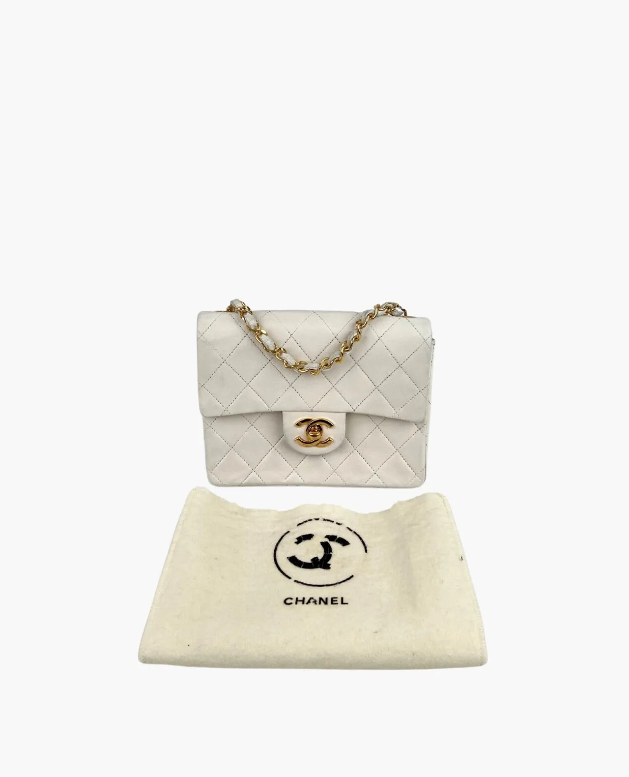 Chanel Vintage Square White Lambskin 24k GHW