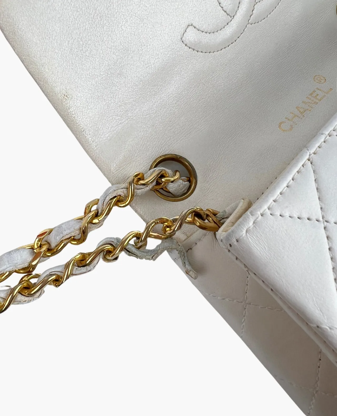 Chanel Vintage Square White Lambskin 24k GHW