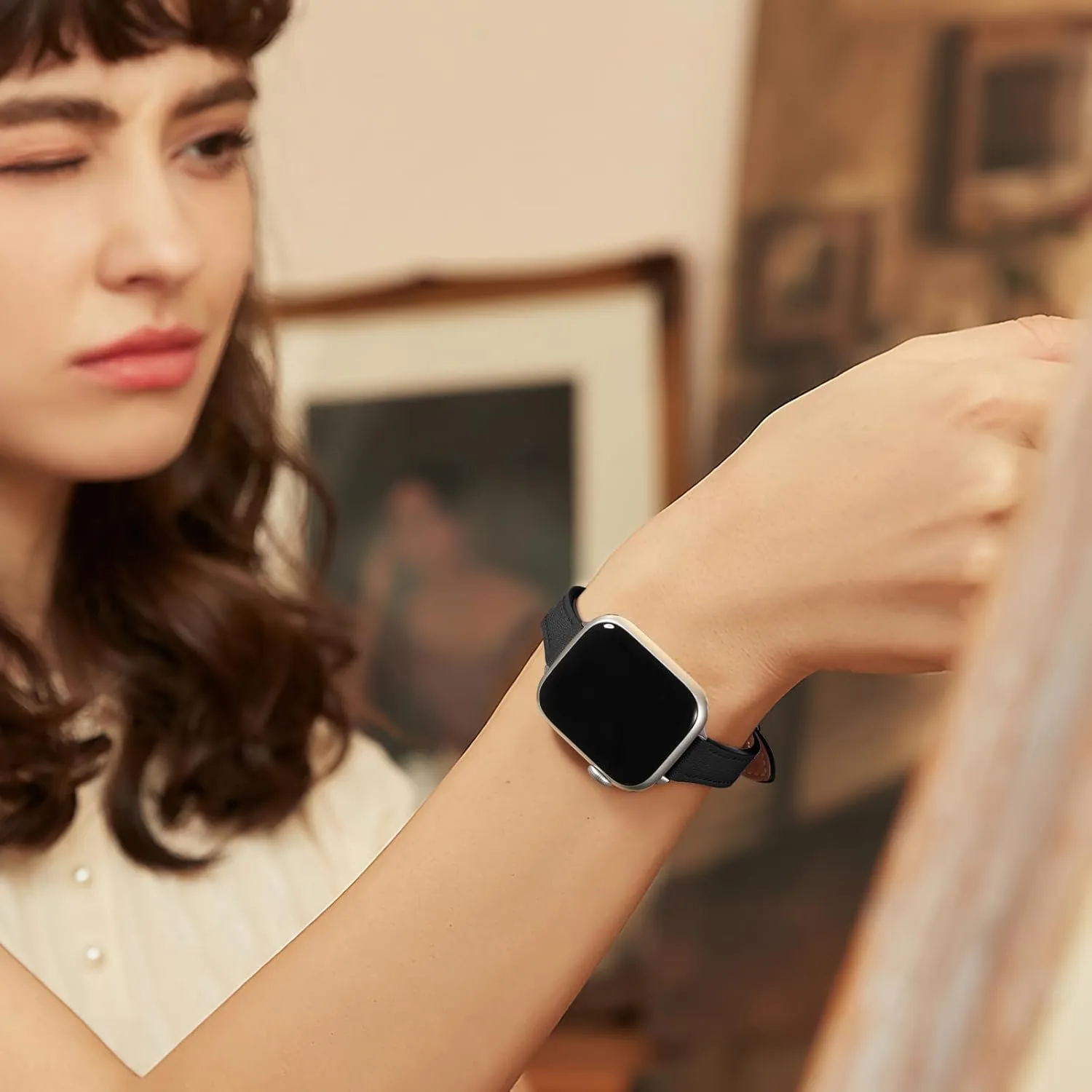 Charlam Slim Leather Band Compatible with Apple Watch Band 40mm 38mm 41mm 42mm 44mm 45mm 46mm Women,Top Grain Genuine Leather Strap Thin Watch Wristband for iWatch Series 10 9 8 7 6 5 4 3 2 1 SE Ultra