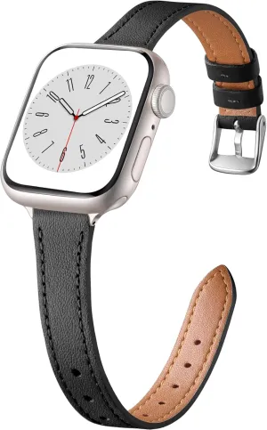 Charlam Slim Leather Band Compatible with Apple Watch Band 40mm 38mm 41mm 42mm 44mm 45mm 46mm Women,Top Grain Genuine Leather Strap Thin Watch Wristband for iWatch Series 10 9 8 7 6 5 4 3 2 1 SE Ultra
