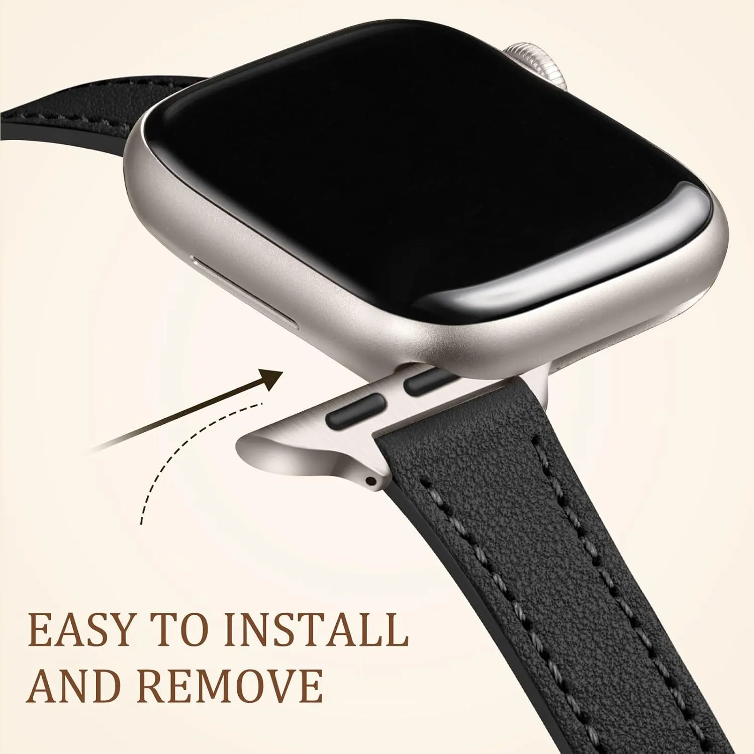 Charlam Slim Leather Band Compatible with Apple Watch Band 40mm 38mm 41mm 42mm 44mm 45mm 46mm Women,Top Grain Genuine Leather Strap Thin Watch Wristband for iWatch Series 10 9 8 7 6 5 4 3 2 1 SE Ultra
