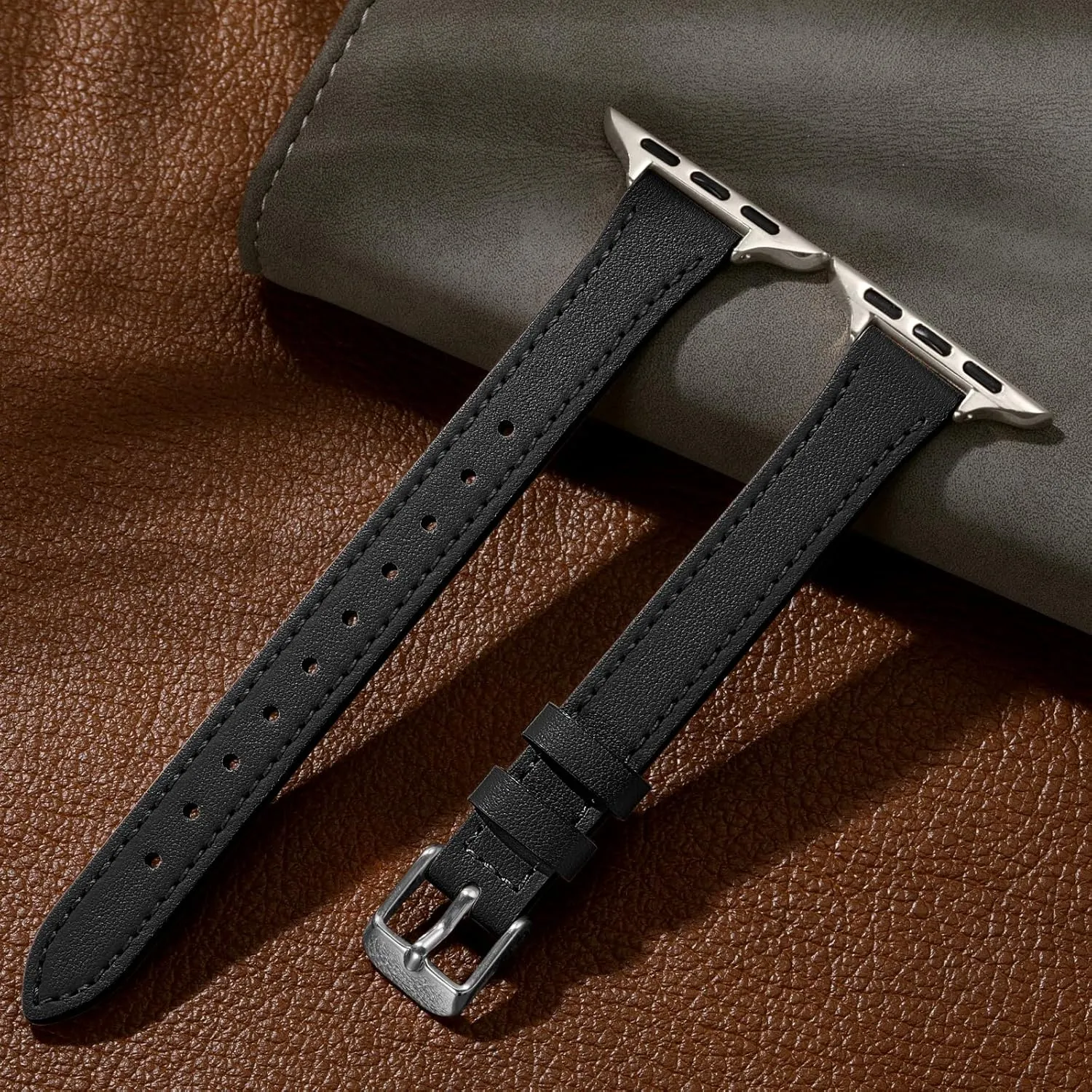 Charlam Slim Leather Band Compatible with Apple Watch Band 40mm 38mm 41mm 42mm 44mm 45mm 46mm Women,Top Grain Genuine Leather Strap Thin Watch Wristband for iWatch Series 10 9 8 7 6 5 4 3 2 1 SE Ultra