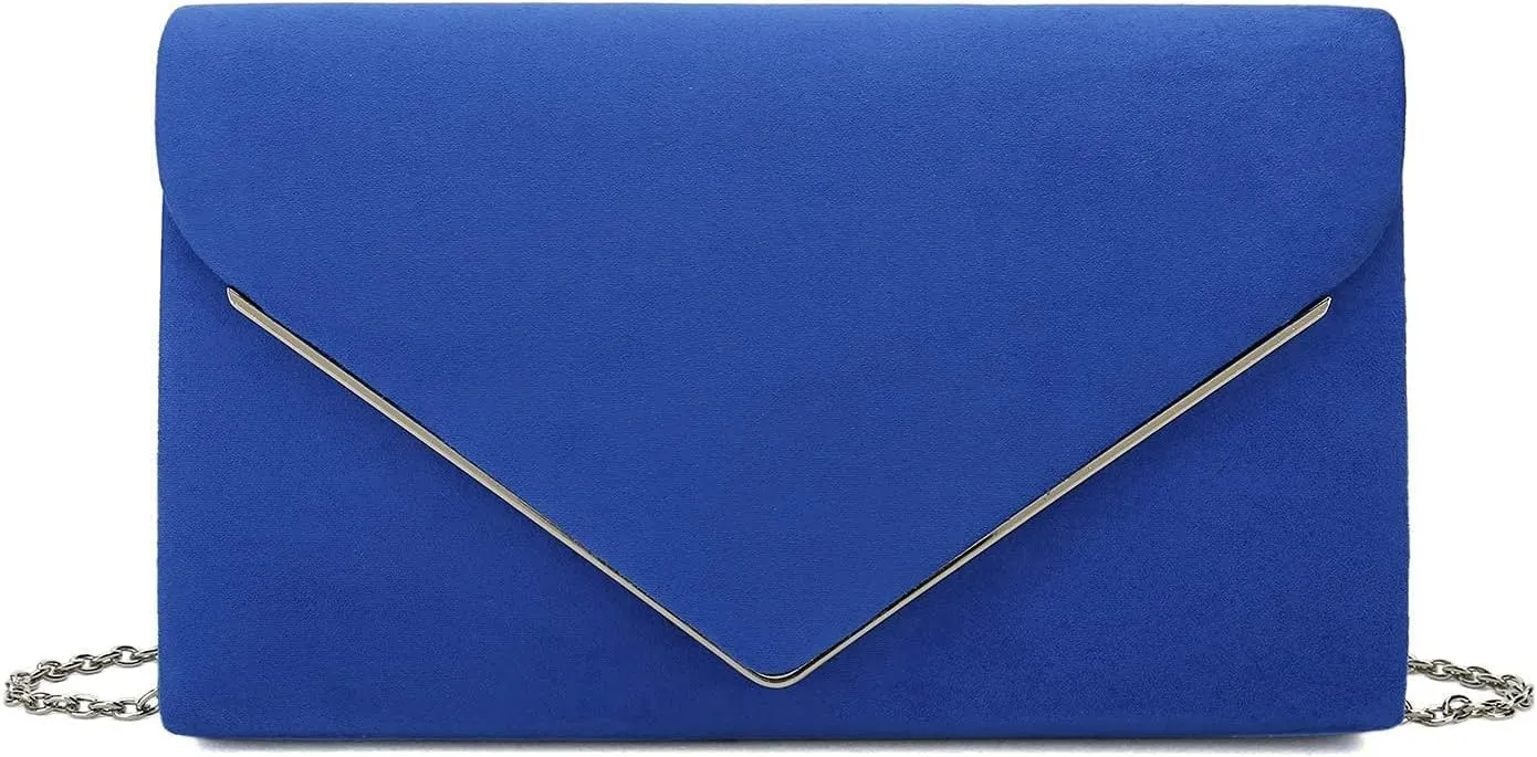 CHARMING TAILOR Faux Suede Clutch Bag Elegant Metal Binding Evening Purse for Wedding/Prom/Black-Tie Events