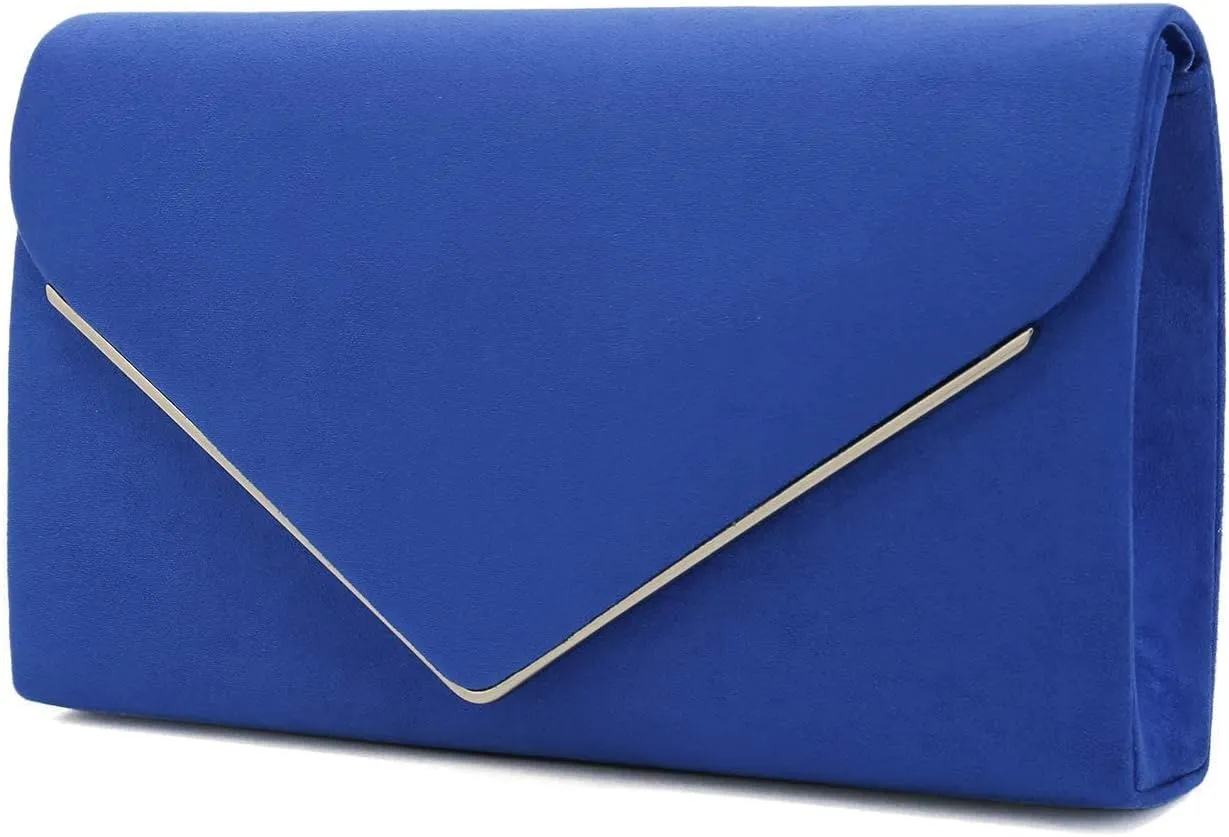 CHARMING TAILOR Faux Suede Clutch Bag Elegant Metal Binding Evening Purse for Wedding/Prom/Black-Tie Events