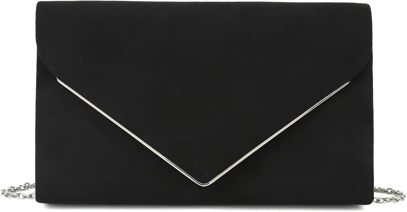 CHARMING TAILOR Faux Suede Clutch Bag Elegant Metal Binding Evening Purse for Wedding/Prom/Black-Tie Events
