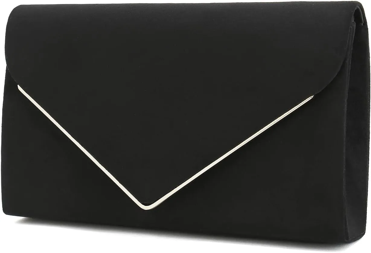 CHARMING TAILOR Faux Suede Clutch Bag Elegant Metal Binding Evening Purse for Wedding/Prom/Black-Tie Events