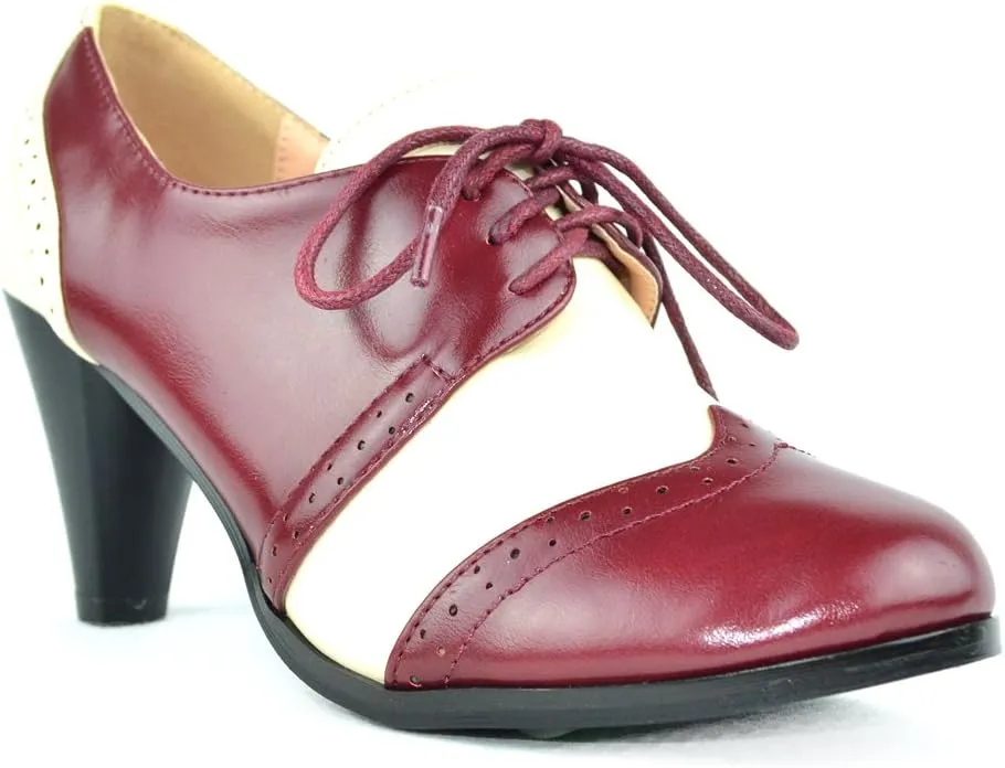 Chase & Chloe Lace-Up Vintage Cut-Out Women's Heeled Oxford