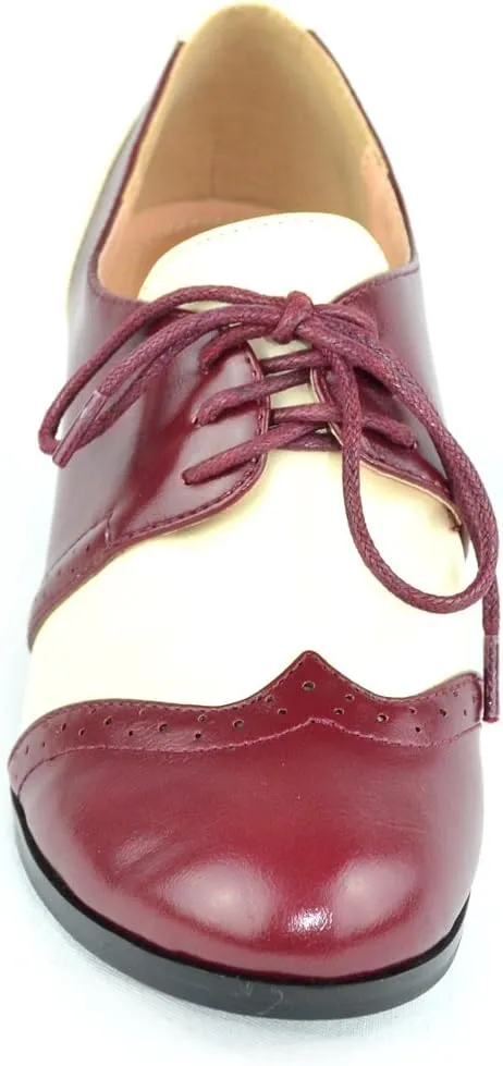 Chase & Chloe Lace-Up Vintage Cut-Out Women's Heeled Oxford