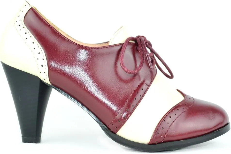 Chase & Chloe Lace-Up Vintage Cut-Out Women's Heeled Oxford
