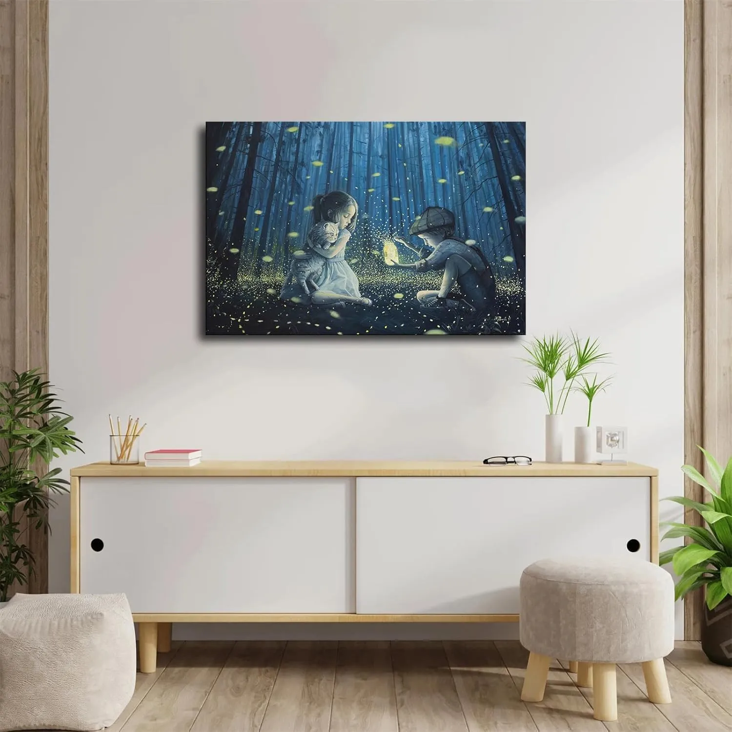 Chasing Fireflies Canvas – Enchanting Wall Art Print (Poster Unframe, 20x30)