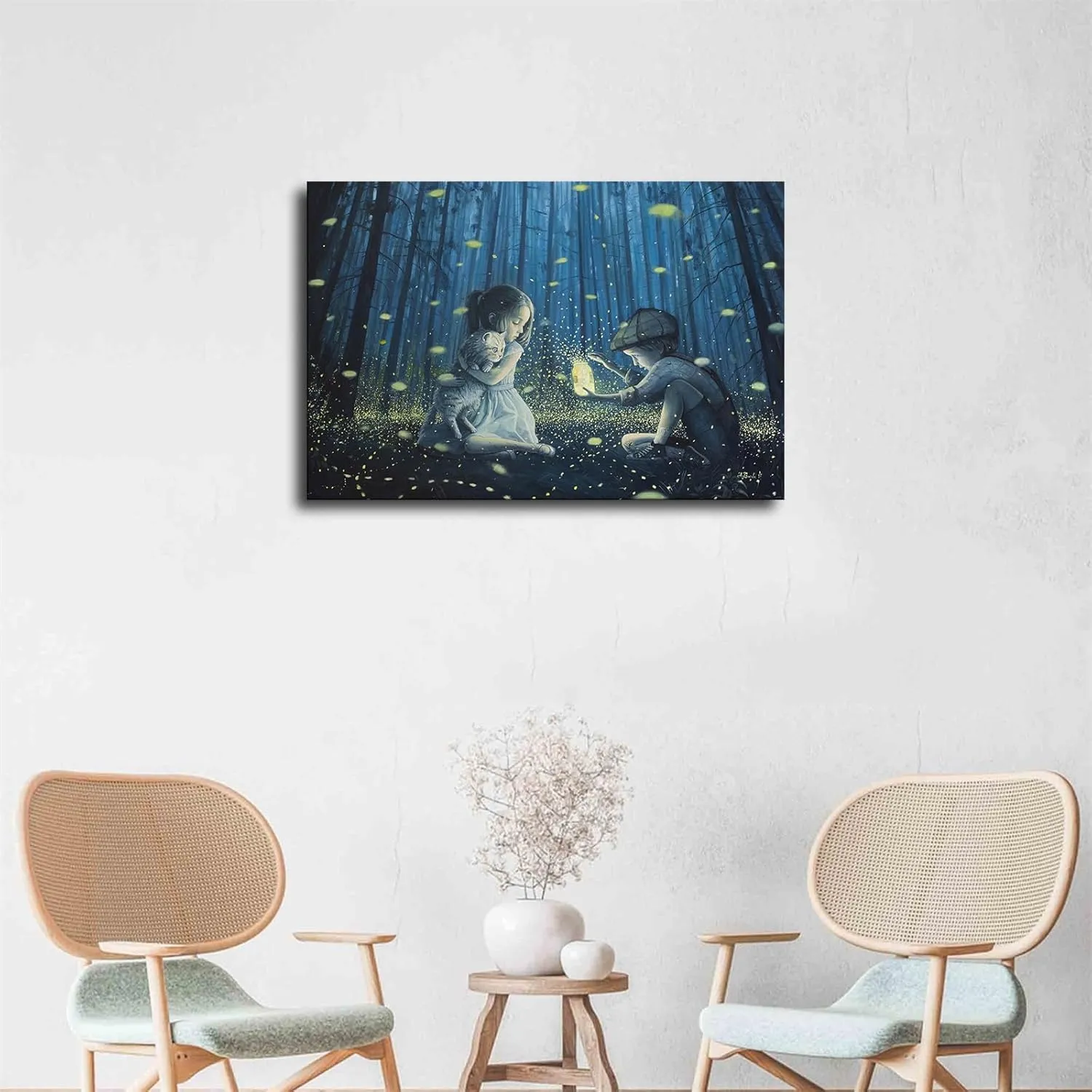 Chasing Fireflies Canvas – Enchanting Wall Art Print (Poster Unframe, 20x30)