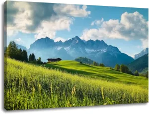 CHAUSSUREBAR Large Canvas Wall Art Idyllic alpine scenery farmhouse front Wilder Kaiser Austria Canvas Art Prints Pictures Wall Decor Living Room Wall Paintings for Bedroom Bathroom 20" x 32"