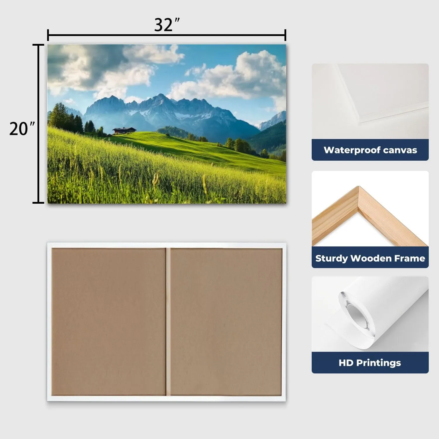 CHAUSSUREBAR Large Canvas Wall Art Idyllic alpine scenery farmhouse front Wilder Kaiser Austria Canvas Art Prints Pictures Wall Decor Living Room Wall Paintings for Bedroom Bathroom 20" x 32"