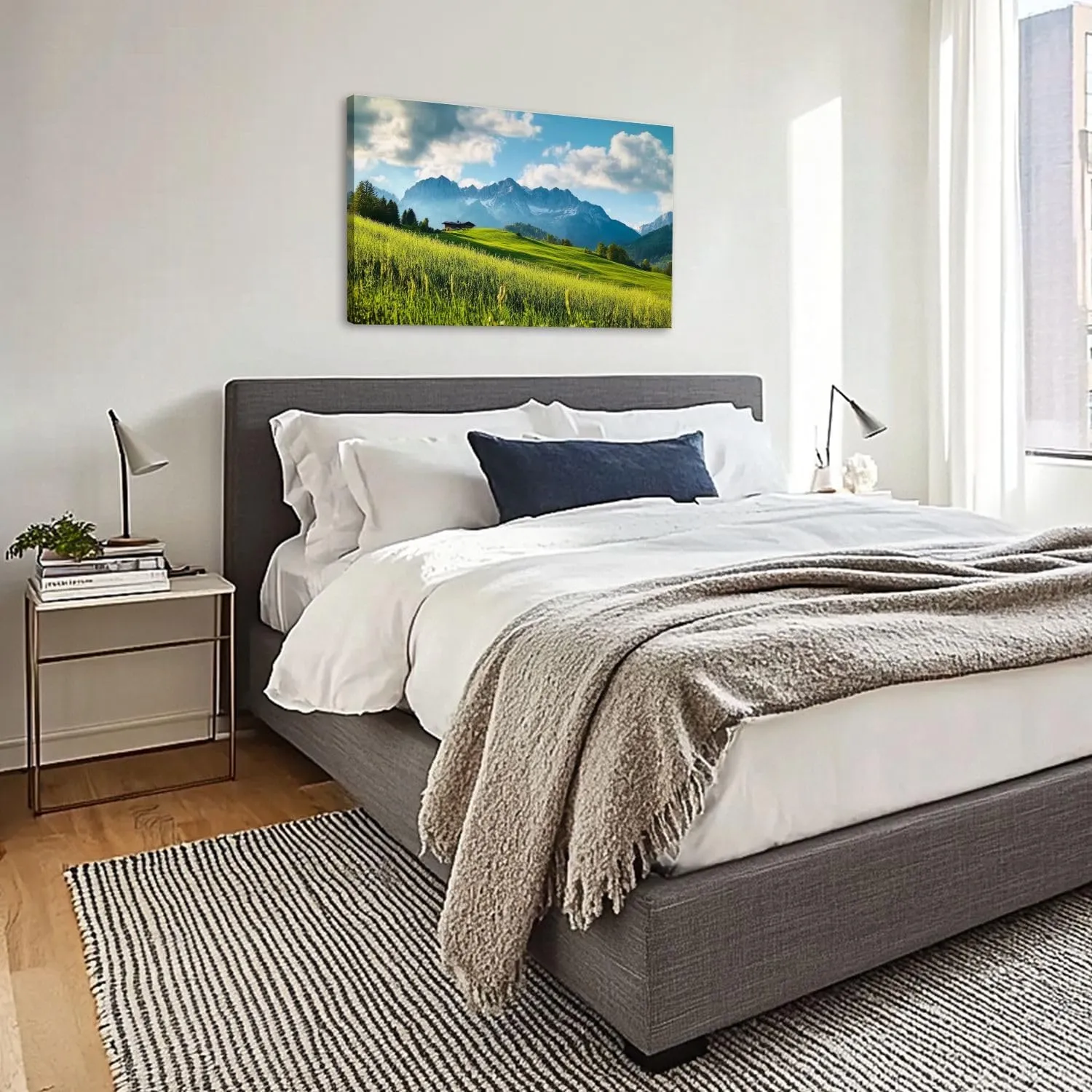 CHAUSSUREBAR Large Canvas Wall Art Idyllic alpine scenery farmhouse front Wilder Kaiser Austria Canvas Art Prints Pictures Wall Decor Living Room Wall Paintings for Bedroom Bathroom 20" x 32"