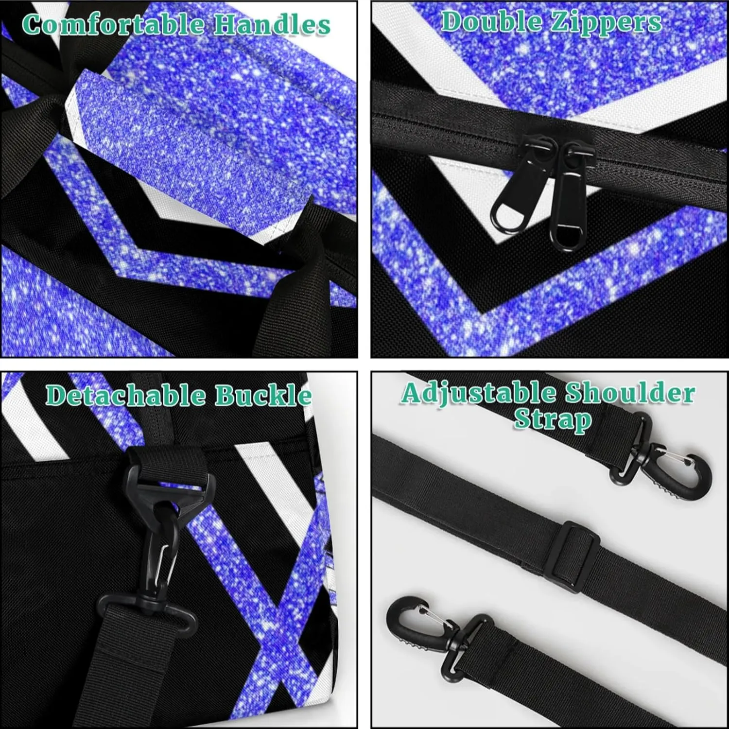 Cheer Bag for Cheerleading, Sport Fitness Gymnastics Duffle Gym Training Travel Weekender Lightweight Bags, Light Blue Glitter Black