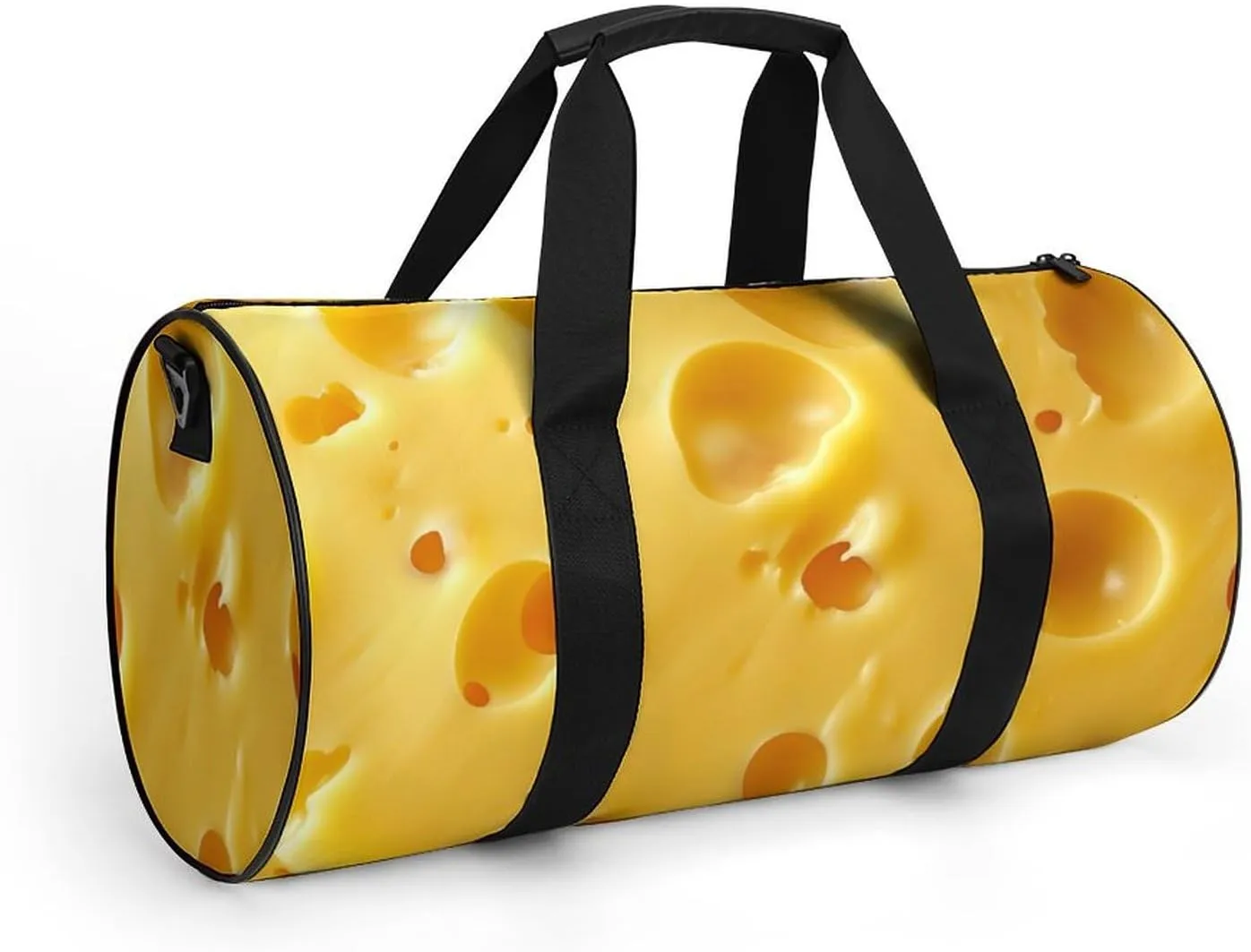 Cheese Pattern Travel Gym Bag for Women Men Cute Style Cylindrical Duffle Bag Sport Workout Bag with Shoulder Strap