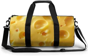 Cheese Pattern Travel Gym Bag for Women Men Cute Style Cylindrical Duffle Bag Sport Workout Bag with Shoulder Strap
