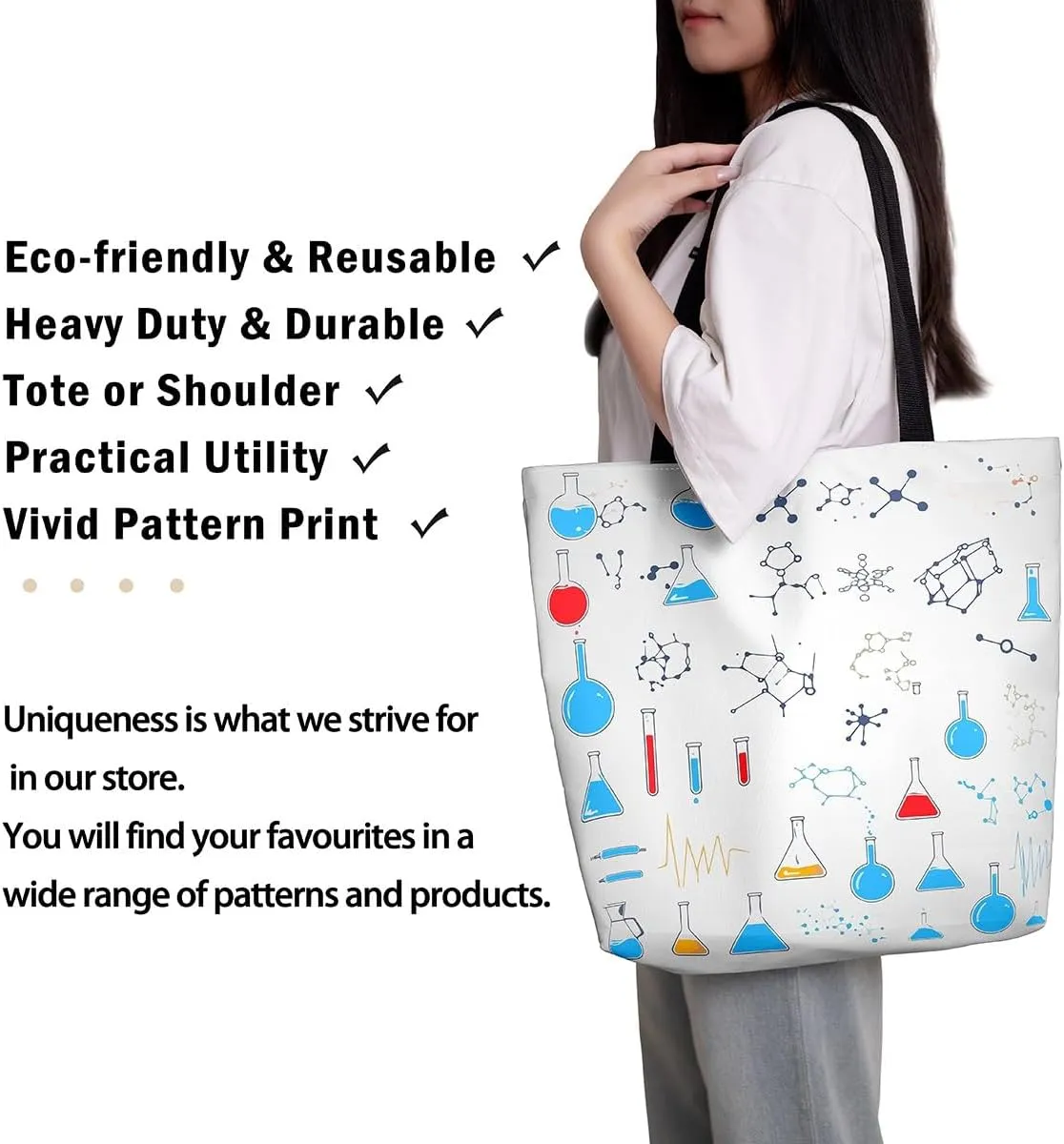 Chemical Equation Canvas Tote Bag for Women,Chemistry Large Capacity Gym Bag Science Students Learning Gift