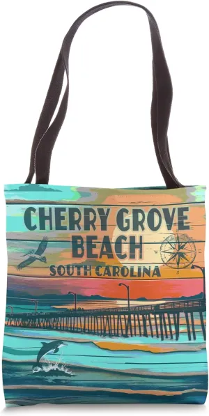 Cherry Grove Beach South Carolina Coastal Nautical Pier Art Tote Bag