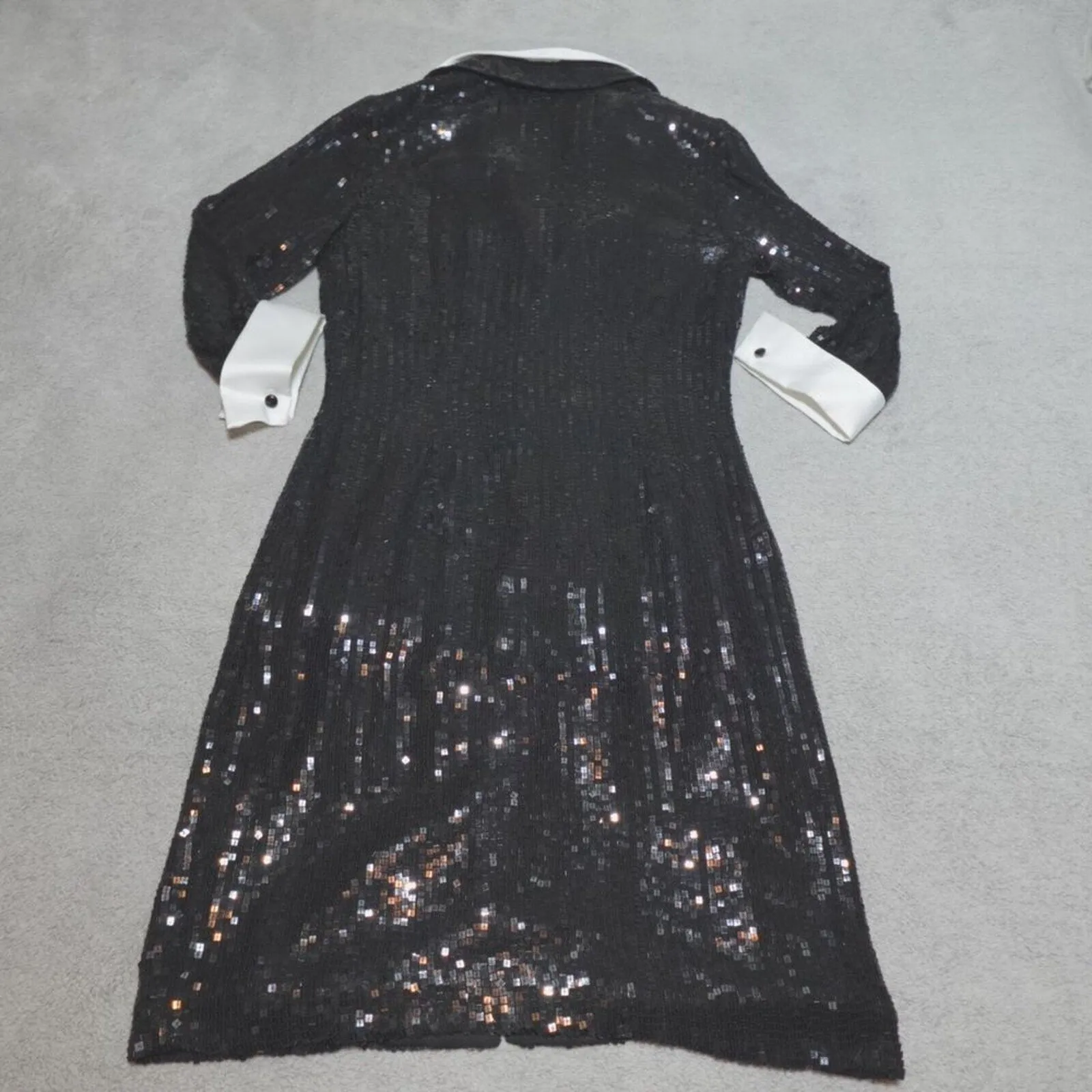 Chetta B Women's Evening Sequin Dress - Silk, 3/4 Sleeve Shirt,  Black White, Size 6