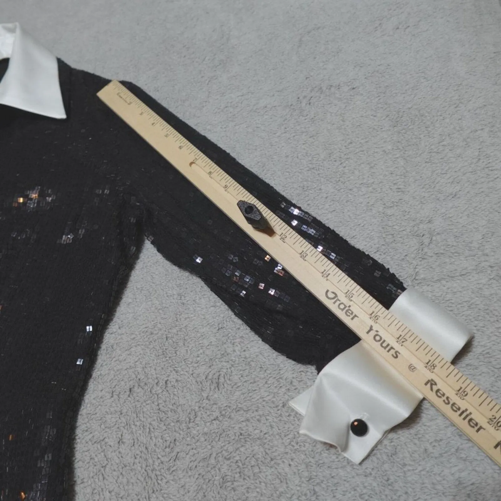 Chetta B Women's Evening Sequin Dress - Silk, 3/4 Sleeve Shirt,  Black White, Size 6