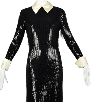Chetta B Women's Evening Sequin Dress - Silk, 3/4 Sleeve Shirt,  Black White, Size 6