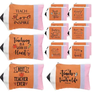Cholemy 20 Pcs Teacher Appreciation Gifts Inspirational Canvas Makeup Bags Bulk Teacher Pencil Pouch Pencil Shaped Canvas Cosmetic Bags for Thank You Gift